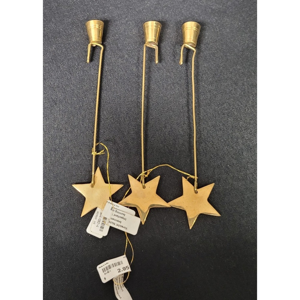 Christmas Tree Candle Holder with Star Hanging Gold Color (Lot of 3)
